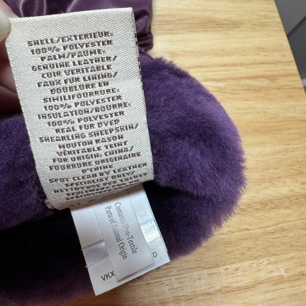 UGG Purple Leather Palm Shearling Trim Winter Gloves Womens S/M